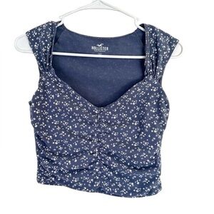 Hollister Fitted Blue and White Cap Sleeve Blouse